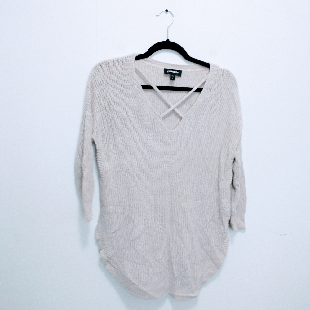 Grey ribbed express strappy sweater